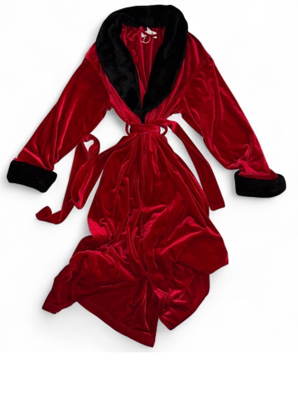 Vintage Valerie Steven’s Luxurious Red Velvet Robe with Black Accents